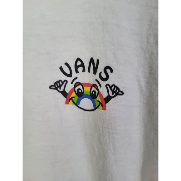 VANS SZ M Long Sleeved White Graphic T Shirt GOOD DAZE CREW Rainbow Off the Wall - Picture 3 of 9